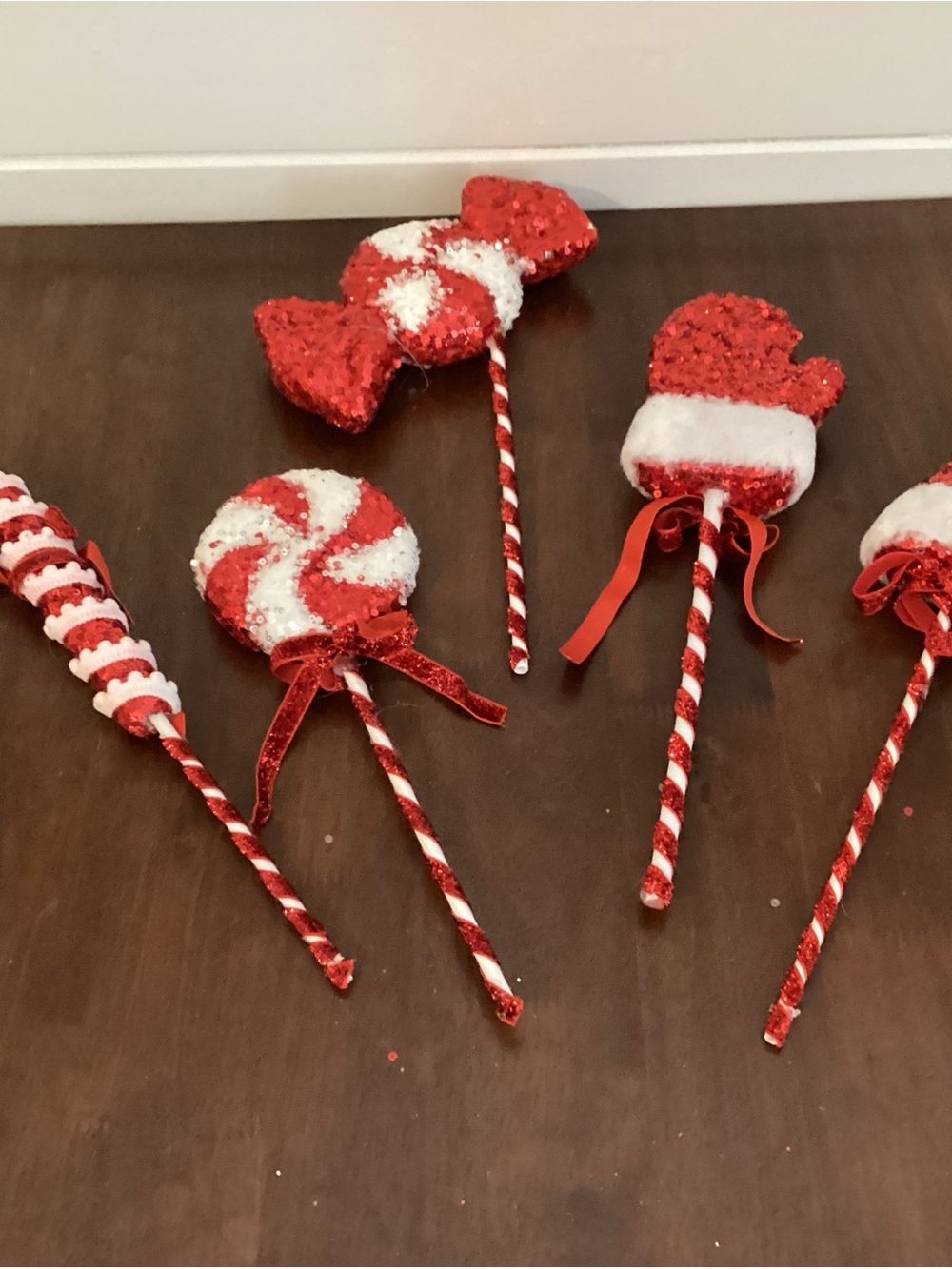 Festive Red & White Holiday Lollipop Picks - Pack of Decorative Stems